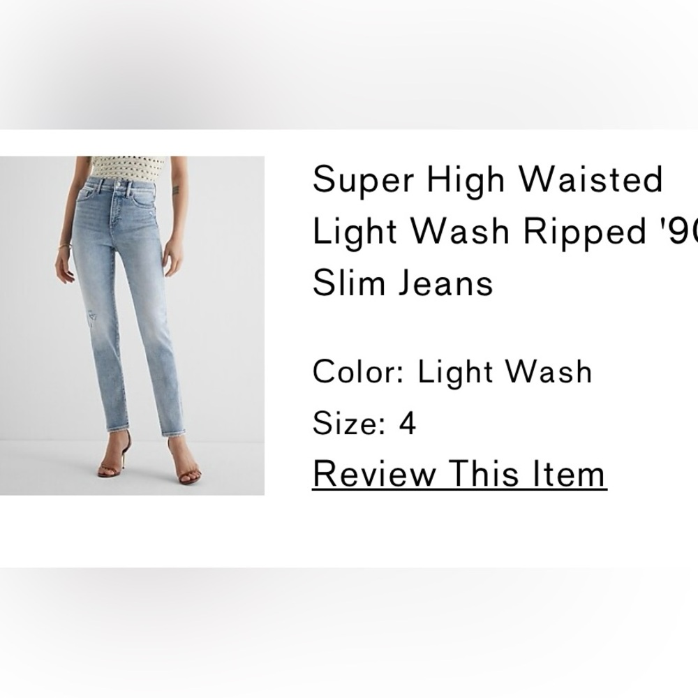 Express Super High Waisted Light Wash Ripped '90s Slim Jeans